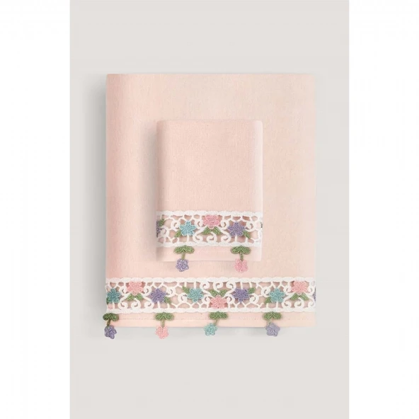 ALYA KADİFE NAKIŞLI ÇEYİZ HAVLUSU PUDRA 30X50