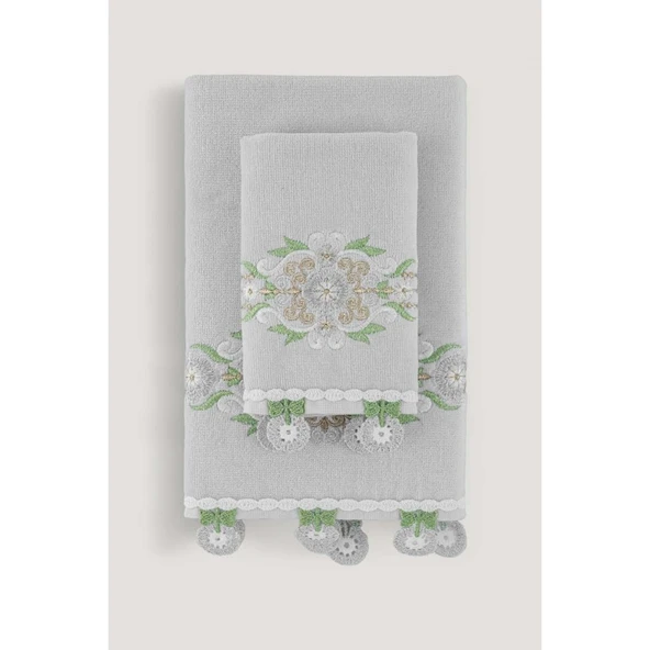 ALİZE KADİFE NAKIŞLI ÇEYİZ HAVLUSU GRİ 30X50