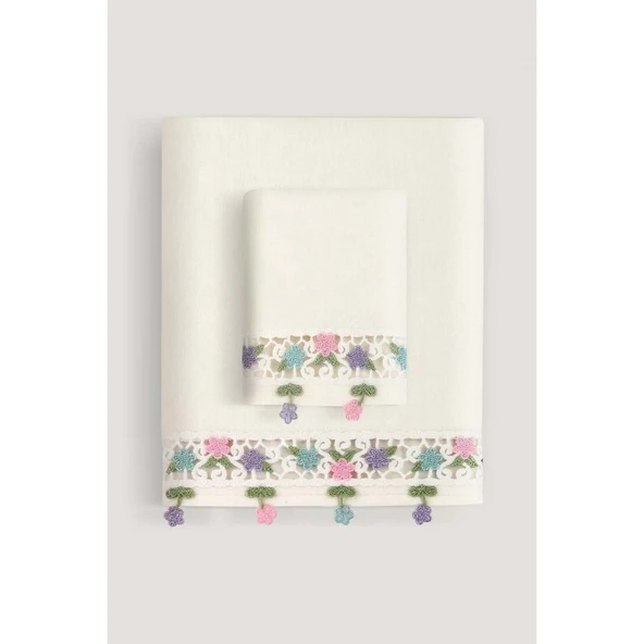 ALYA KADİFE NAKIŞLI ÇEYİZ HAVLUSU KREM 30X50
