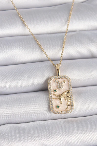 316L Çelik Gold Renk Zincir Boğa Burcu Zirkon Taşlı Kadın Kolye ürün görseli 1