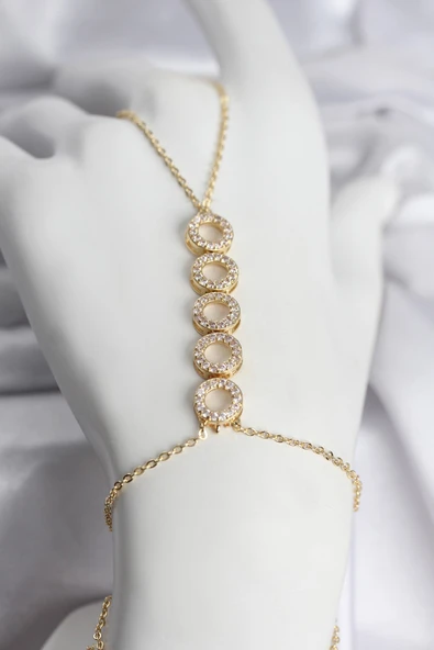 Pirinç Gold Renk Zirkon Taşlı Sıralı Halka Model Kadın Şahmeran ürün görseli 1