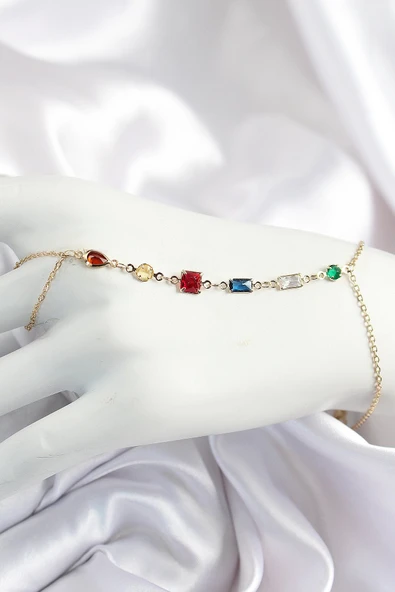 Pirinç Renkli Zirkon Taşlı Y Model Gold Renk Kadın Şahmeran ürün görseli 1