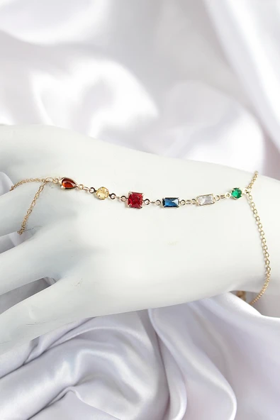Pirinç Renkli Zirkon Taşlı Y Model Gold Renk Kadın Şahmeran ürün görseli 1