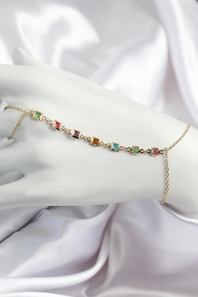 Pirinç Renkli Kare Zirkon Taşlı Y Model Gold Renk Kadın Şahmeran ürün görseli 1