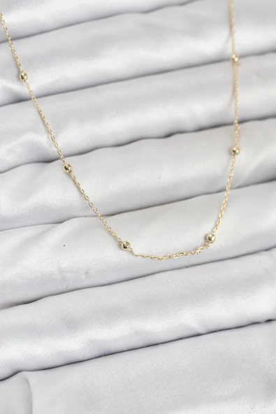 CM 14K Gold Renk Minik Top Zincirli Kadın Kolye ürün görseli 1