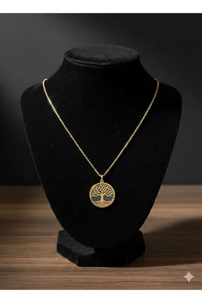 Bella Kadın ağaç motifli gold paslanmaz çelik kolye ürün görseli 1