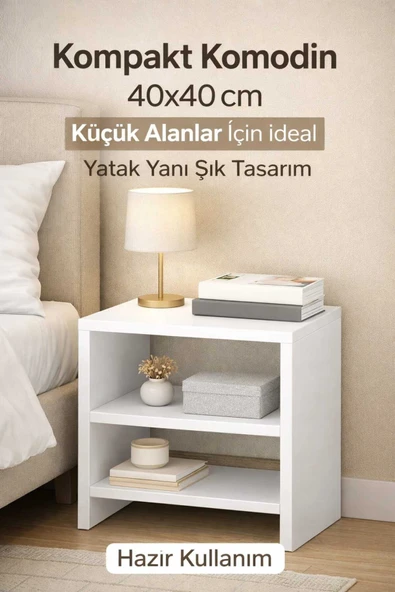 Moemi Modern Komodin 40x40 cm – Minimal Yan Sehpa | Yatak Yanı Çok Amaçlı Raf Beyaz ürün görseli 1