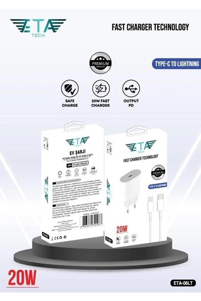 Eta Tech Ete Tech İPhone Uyumlu PD Yeni Nesil 20w Adaptör ve Kablo Seti ürün görseli 1