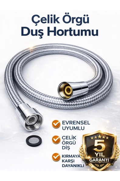 DESIPHON 150 cm Çelik Örgülü Duş Hortumu 1/2 Bağlantı 360° Anti Twist Kırılmaz Paslanmaz 5 Yıl Garantili ürün görseli 1