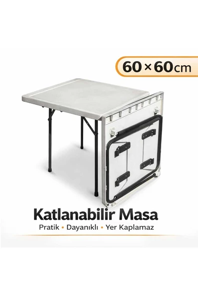 Moemi 60×60 Cm Beyaz Katlanır Masa Çok Amaçlı–Balkon, Bahçe,Kamp & Piknik Masası– Hafif Taşınabilir ürün görseli 1