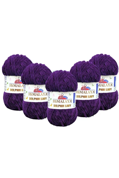 Himalaya Dolphin Baby Kadife Ip 5'li Paket - 80328 Mor - 100 Gr. 120 Mt. ürün görseli 1