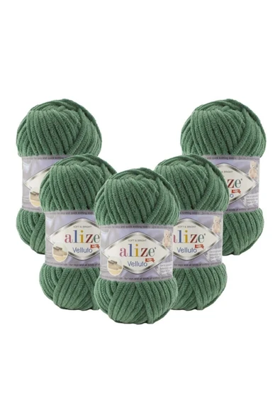 Alize ( 5 Adet ) Velluto Kadife El Örgü Ipi 5'li Paket (5X100 GR) 532 Çam Yeşili 100 gr 68 Metre ürün görseli 1