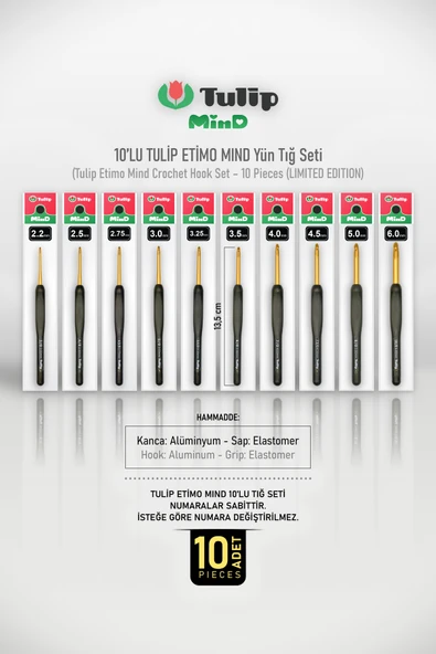 Tulip Etimo MIND - 10'lu Set- Elastik Silikon Saplı Yün Tığ - 10 Adet Etimo Tığ ürün görseli 1