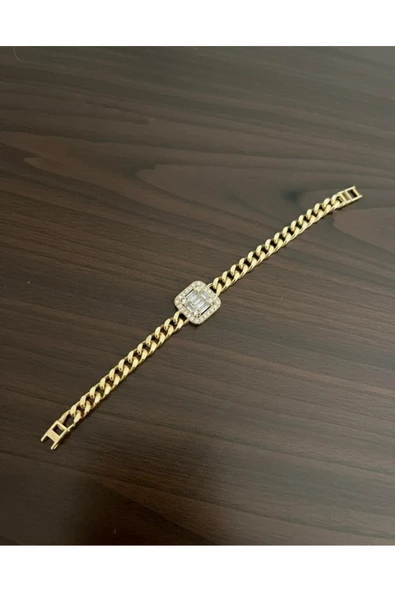 Bella Kadın xupıng 14k altın kararmaz vip baget taşlı çelik bileklik ürün görseli 1
