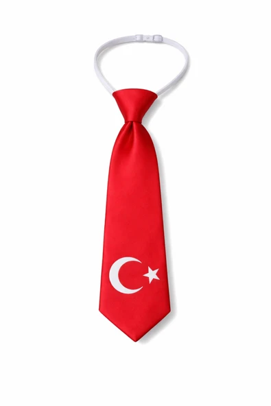 Çocuk Kırmızı Türk Bayrağı Desenli Lastikli Kravat Ayarlanabilir Unisex ürün görseli 1