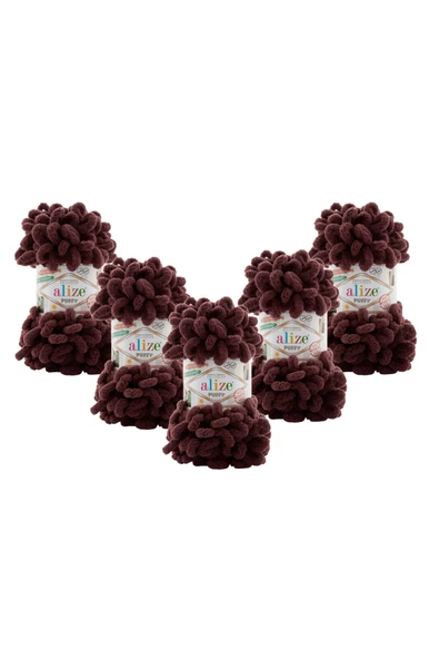 Alize Puffy 993 Kızıl Kahve - 5 Adet El Örgü İpliği - Battaniye ve Bebek Örgülerine Uygun - 100 Gr. 9 Mt. ürün görseli 1