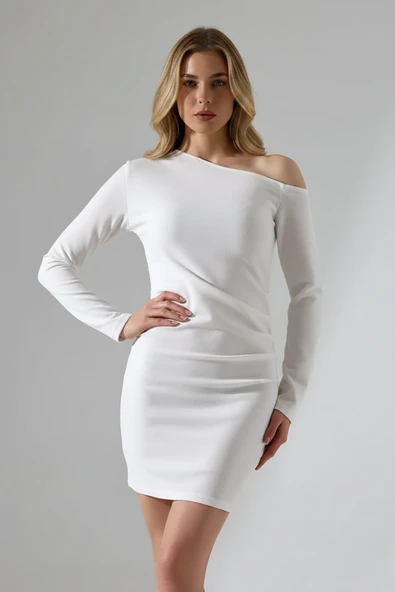 Kadın Tek Omuz Asimetrik Kesim Bodycon Elbise ürün görseli 1