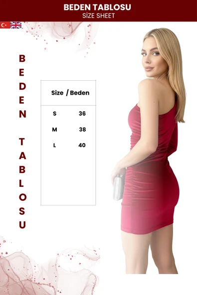 Kadın Tek Omuz Drapeli Kadife Mini Elbise - Resim 5