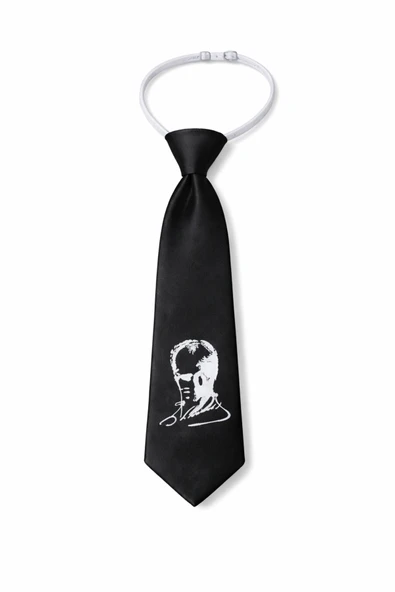 Çocuk Siyah Atatürk İmzalı Lastikli Kravat Ayarlanabilir Unisex ürün görseli 1
