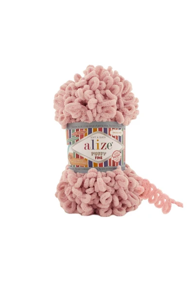 Alize Puffy Fine 340 Pudra Pembe Parmakta Örülen El Örgü İpi 100 Gr. ürün görseli 1