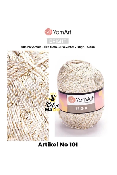 Yarnart Bright -101- Parlak Metalik ve İnce Örgü İpi%80 Poliamit – %20 Metalik Polyester 90gr 340metre ürün görseli 1