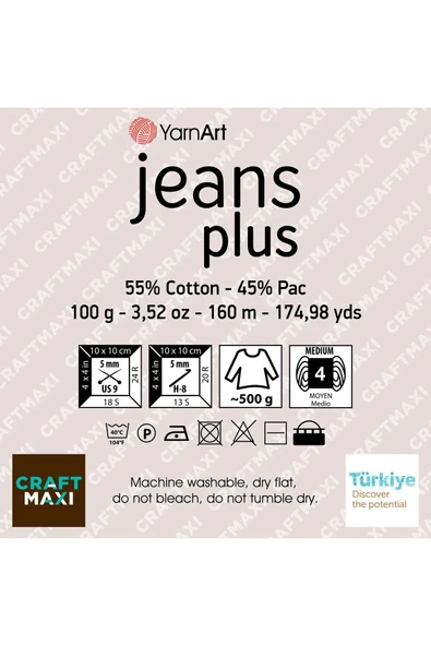 Yarnart Jeans Plus - El Örgü Ipi Krem-05 - Resim 2