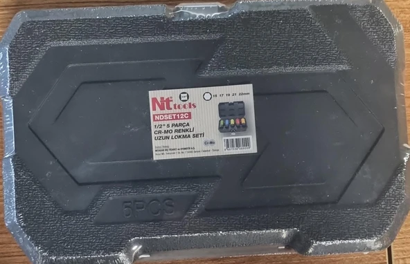 Nt Tools NDSET12C 1/2" CR-MO Renkli Uzun Lokma Seti 5 Parça (15-22 mm) ürün görseli 1