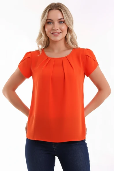 Kadın Şık Duruşlu Yuvarlak Yaka Basic Bluz - Resim 7