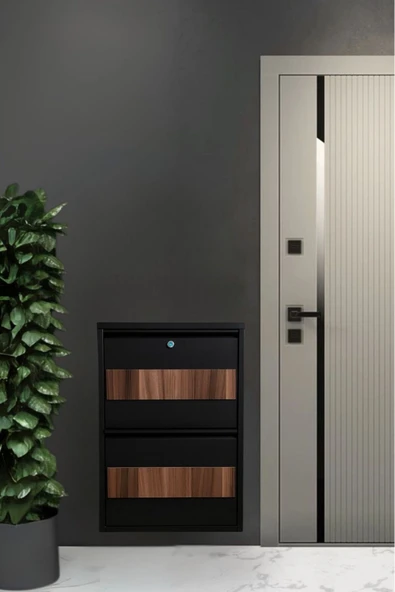 Moemi Metal Ayakkabılık 2'Li SİYAH - CEVİZ Ahşap Kaplamalı KİLİTLİ Ayakkabılık ürün görseli 1