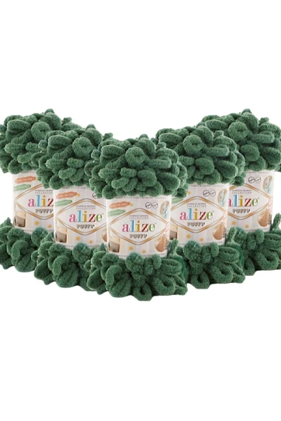 Alize ( 5 Adet ) Puffy El Örgü Ipliği - 532 Cam Yeşili 5'li Paket - 100 Gr. 9 Mt. Parmak Örgü Ipi ürün görseli 1