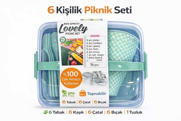 Lovely Piknik Seti 6 Kişilik 32 Parça Yeşil ürün görseli 1
