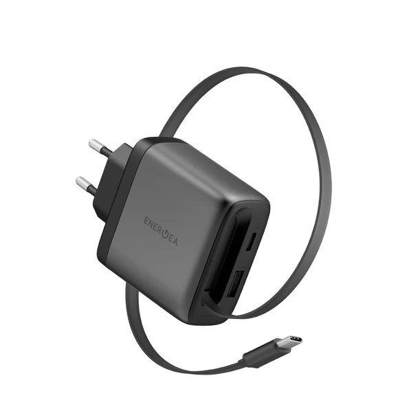 Energea AmpCharge ARC GaN65 70 CM Dahili Type-C Kablolu Şarj Aleti - Koyu Gri ürün görseli 1