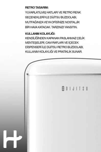 Dijitsu DB120RWH Retro Beyaz Mini Buzdolabı - Resim 5
