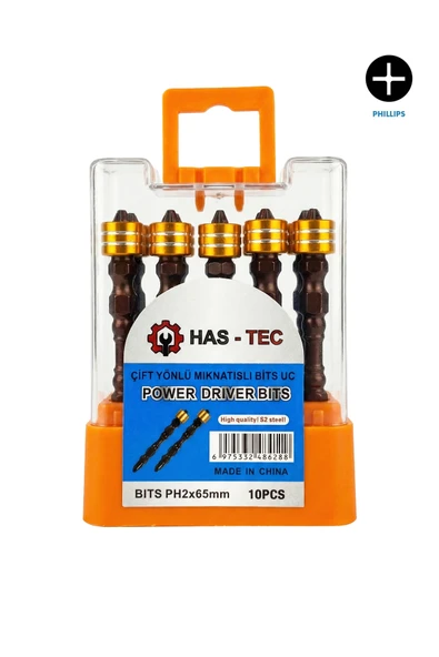 HAS-TEC Çift Yönlü Mıknatıslı Bits Vidalama Ucu Seti 10’lu (PH2 x 65mm) ürün görseli 1