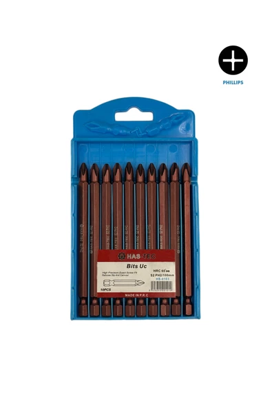HAS-TEC S2 PH2 Bits Uç – 100 mm | 10'lu Yıldız Uç Seti – Vidalama İşlemlerinde Maksimum Dayanıklılık ürün görseli 1