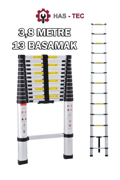 3,8 Metre 13 Basamaklı Düz Uzayan Alüminyum Teleskopik Merdiven ürün görseli 1