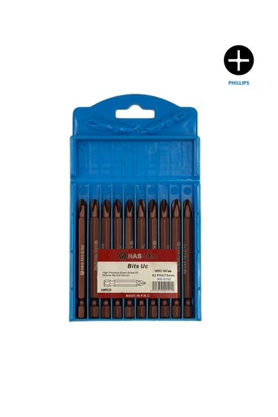 HAS-TEC S2 PH2 Bits Uç – 75 mm | 10'lu Yıldız Uç Seti – Vidalama İşlemlerinde Maksimum Dayanıklılık ürün görseli 1