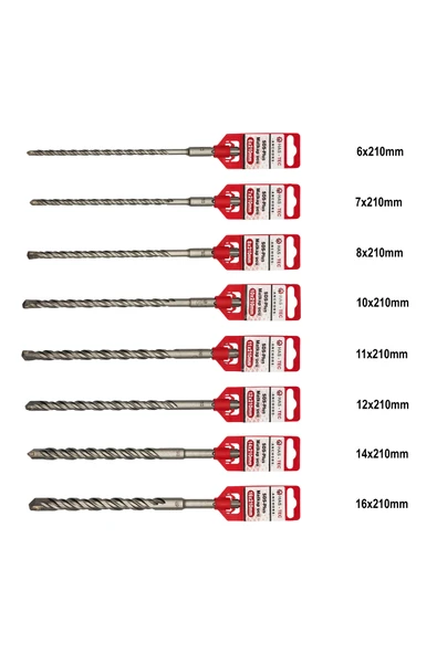 HAS-TEC SDS-Plus Matkap Ucu Seti 210mm | 8 Parça 6mm - 16mm | Kırıcı Delici Hilti Uyumlu Beton Delme Uçları ürün görseli 1