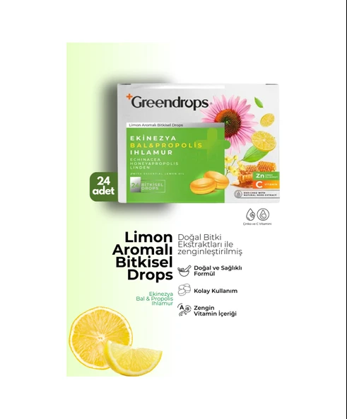 Greendrops Limon Ekinezya Propolis Ihlamur Boğaz Pastili 24'lü ürün görseli 1