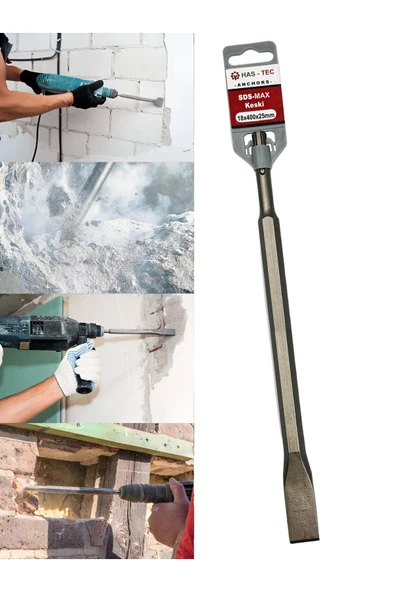 HAS-TEC SDS-MAX Düz Keski Ucu 18x400x25 mm | Beton ve Duvar İçin Kırma ve Kanal Açma Ucu ürün görseli 1