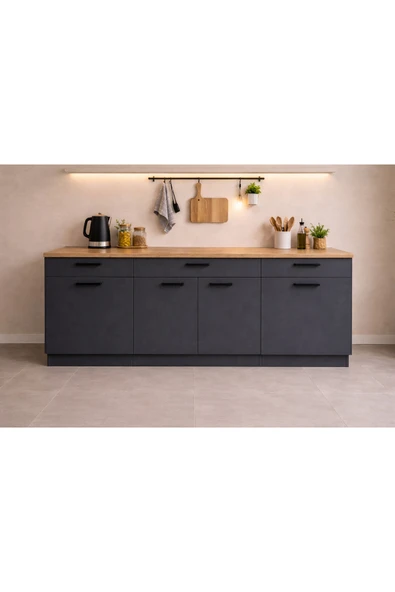Tdesigno Tiny Mutfak 3 Çekmeceli 4 Kapaklı Alt Modül 200 cm - Çok Amaçlı Dolap -Tezgah Dahil ürün görseli 1