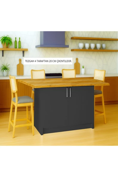 Tdesigno Swan Mutfak Adası - Alt Modül - 2 Kapaklı - 140 cm - Tezgah Dahil ürün görseli 1