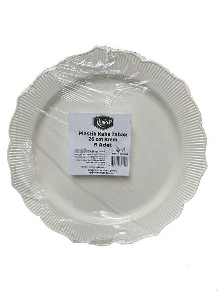 Mika Plastik Parti Davet Sunum Servis Sert Mika Tabak - 26 Cm. - Krem - 6 Adetlik Paket ürün görseli 1