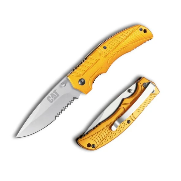 CAT DA980006 Kemer Askı Kancalı Katlanabilir 20CM Paslanmaz Çelik Sarı Kamp Çakısı ürün görseli 1