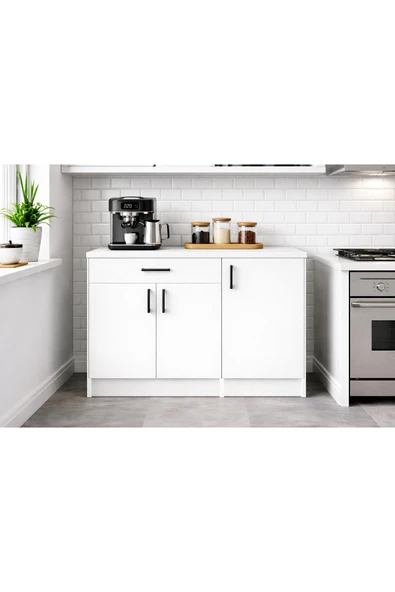 Tdesigno Siyam Alt Modülü-Çok Amaçlı Dolap -100 cm -3 Kapaklı 1 Çekmeceli -Laminat Beyaz Tezgah Dahil ürün görseli 1