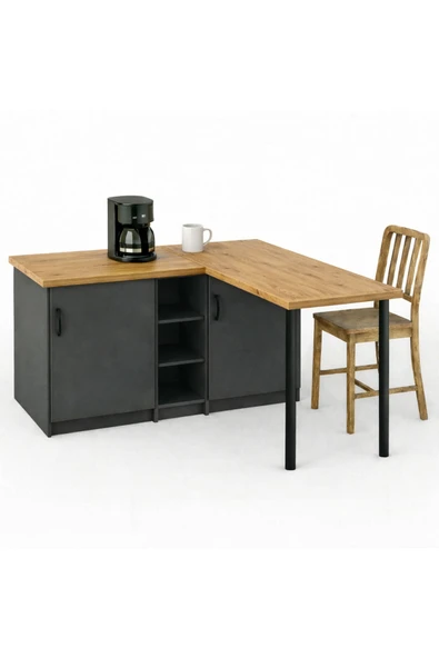 Tdesigno Sara L Mutfak Adası - 2 Kapaklı - Çok Amaçlı Dolap - Alt Modül - Kiler - 130 CM ürün görseli 1