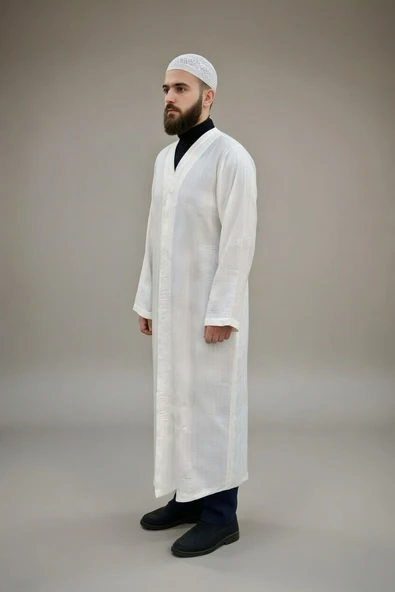AEROBİN KUMAŞ LÜKS NAMAZ CÜBBESİ BEYAZ ürün görseli 1