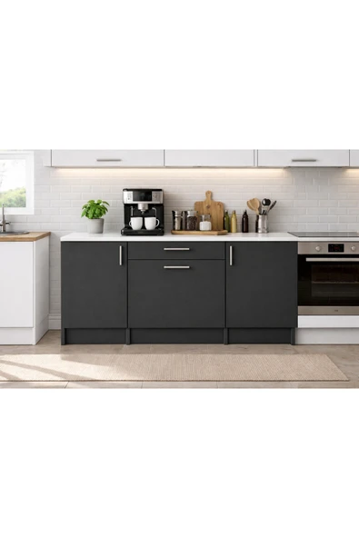 Tdesigno Kali Alt Modül-Çok Amaçlı Dolap -140 cm -3 Kapaklı-1 Çekmeceli-Laminat Beyaz Tezgah Dahil ürün görseli 1