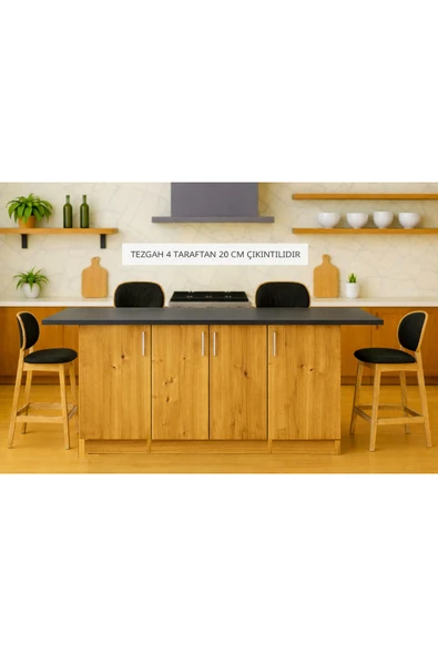 Tdesigno Star Mutfak Adası - Alt Modül - 4 Kapaklı - 180 cm - Tezgah Dahil ürün görseli 1