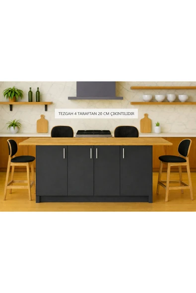 Tdesigno Star Mutfak Adası - Alt Modül - 4 Kapaklı - 180 cm - Tezgah Dahil ürün görseli 1